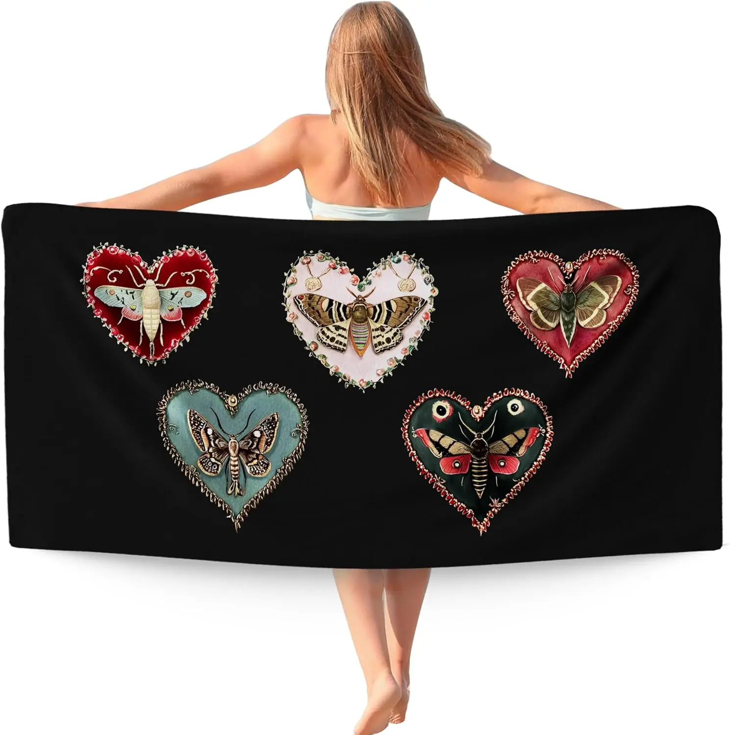 

Пляжное полотенце Dark Cottagecore с бабочками и мотыльками, причудливые готические пляжные полотенца большого размера, подарки для женщин, быстросохнущие полотенца с готическими насекомыми