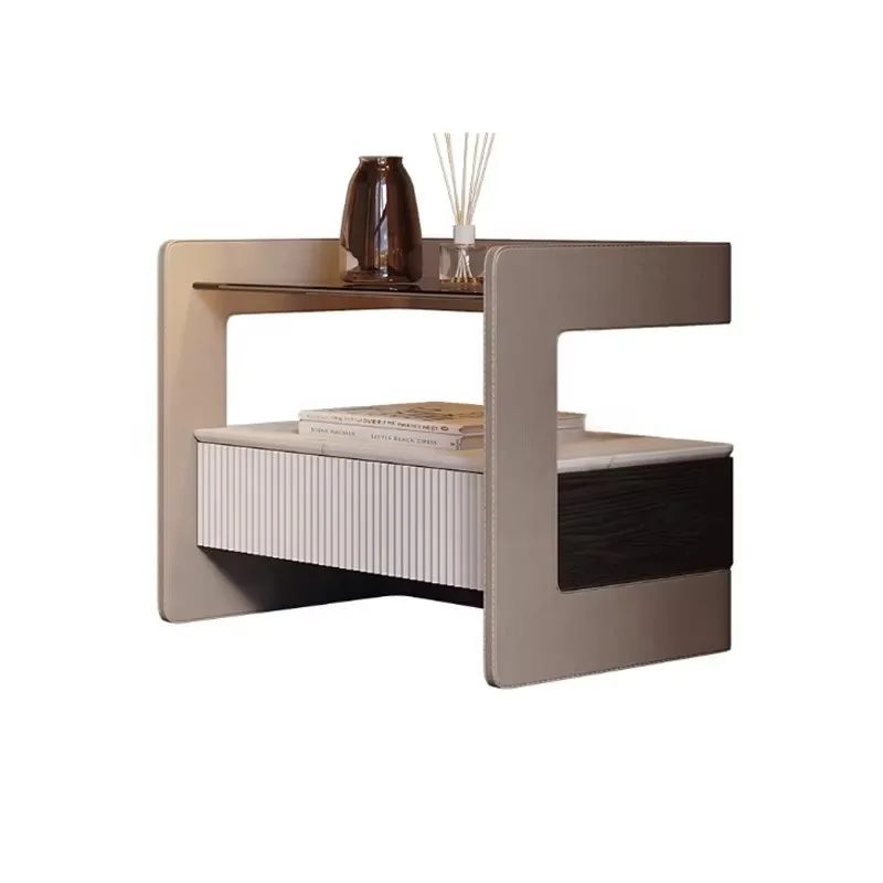 Light Luxury Simple Tempered Glass Bedside Table Bedroom Smart Wireless Charging Bedside Table
