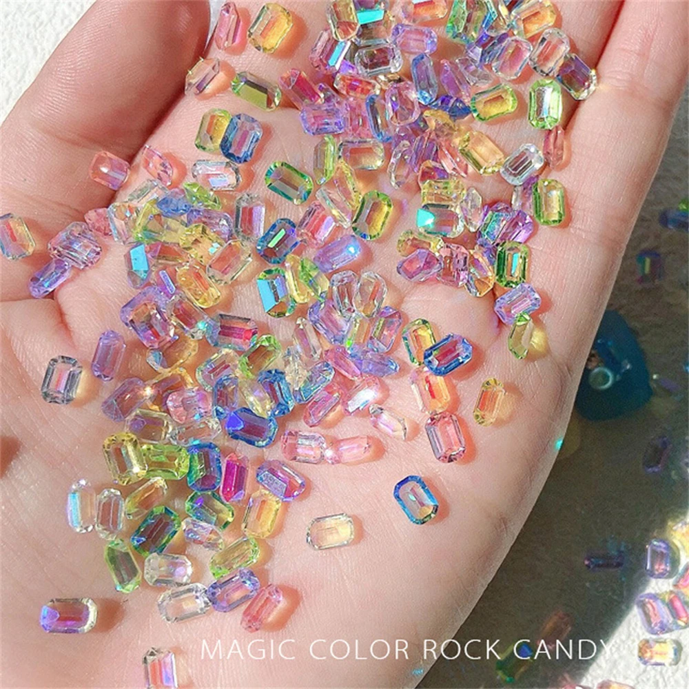 

100pcs Aurora Octagonal Resin Crystal Nail Gem Rhinestones 3D Candy Color Ice Transparent Drill Nail Decoration DIY Nail Supply