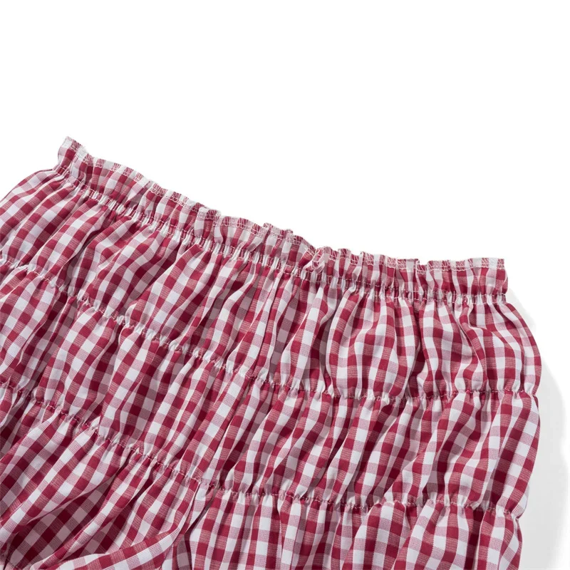 Red and White Plaid Shorts for Women, Elastic Waist, Ruffles Cake Shorts, Bottoming Sweet Girl Lolita Pettipants, Y2K Clothes