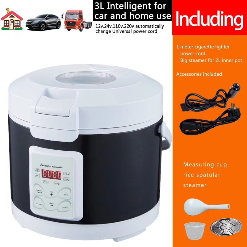 Mini olla arrocera de 12V, 24V y 220V, vaporera de sopa para coche y camión, fiambrera con calefacción, calentador de comida de 3L para acampar, menú negro ruso