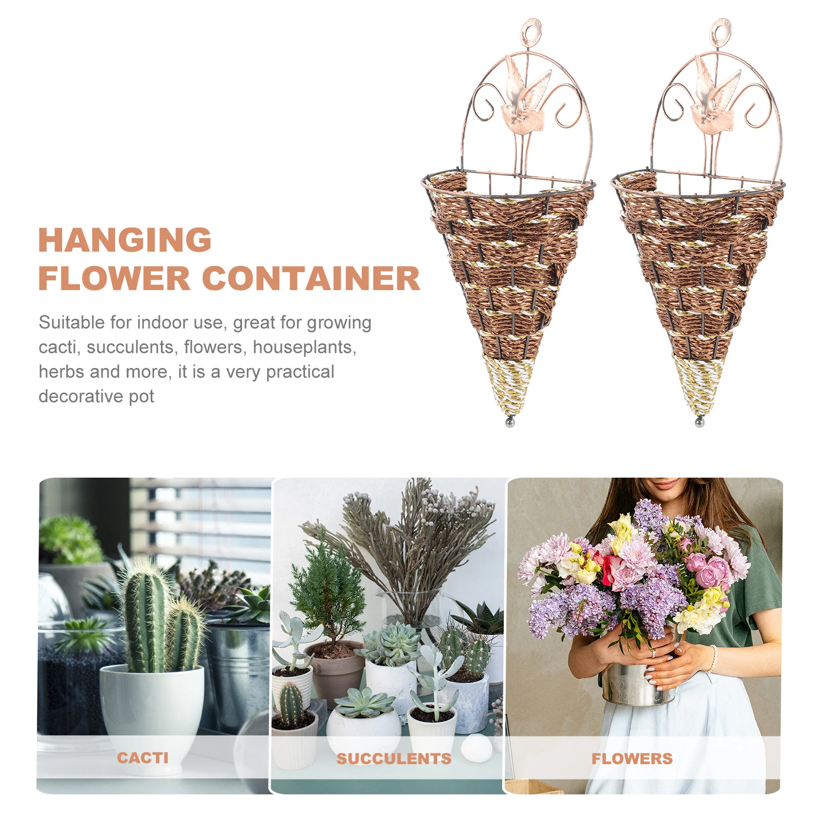 

2pcs Rattan Wall Hanging Flower Pot Triangle Basket Plant Bracket Home Decor Wall Mounted Planter Garden Supplies