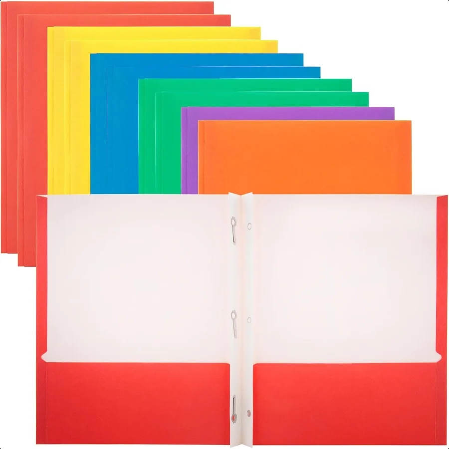 

BAZIC Two Pockets Paper Portfolio etal Fastener Clips Folder Letter Size Folders for Office Document Papers Organizer Assorted