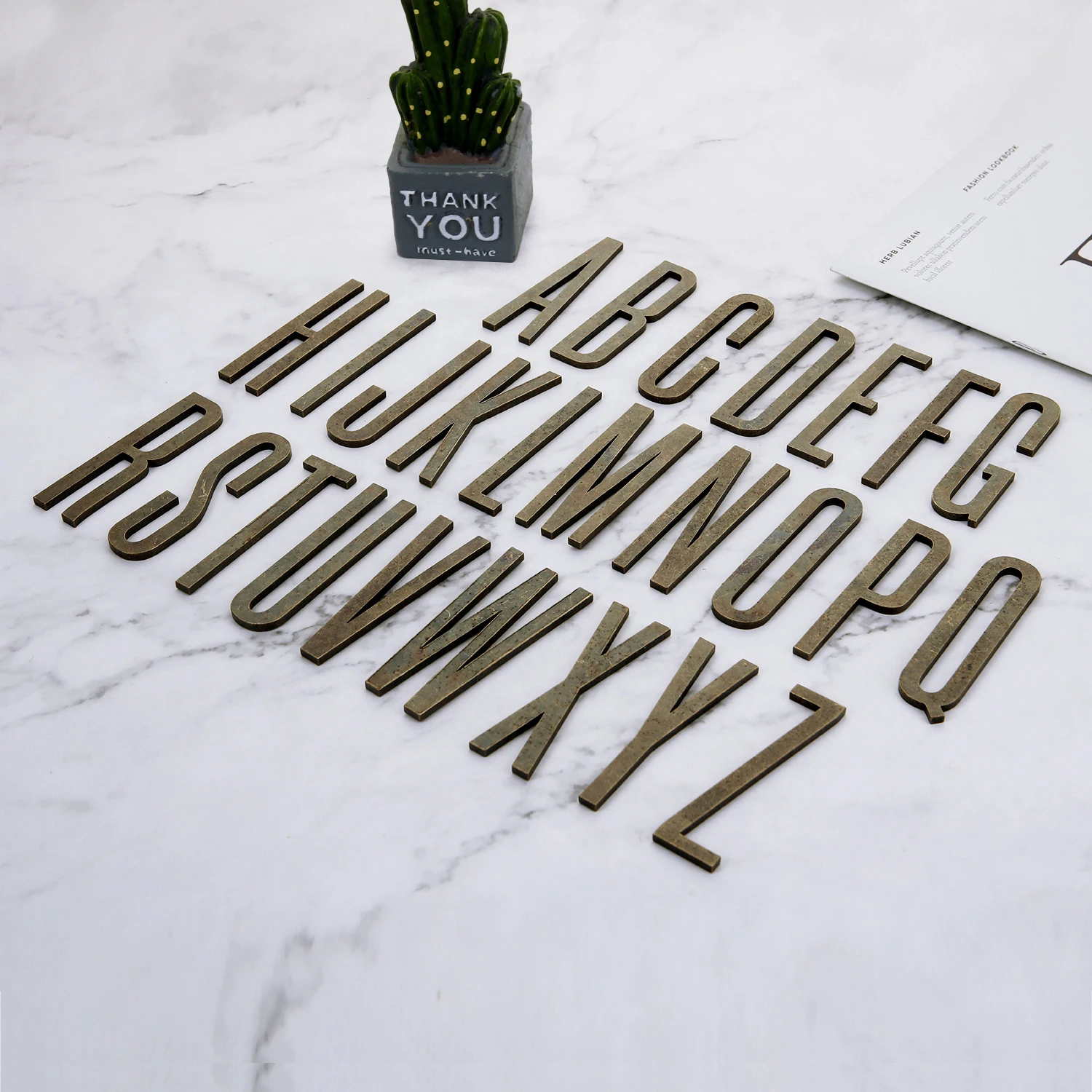 Bronze Self Adhesive House Number Metal English Alphabet Letters for Apartment Room Door Plate Table Mailbox Number Stickers 7cm