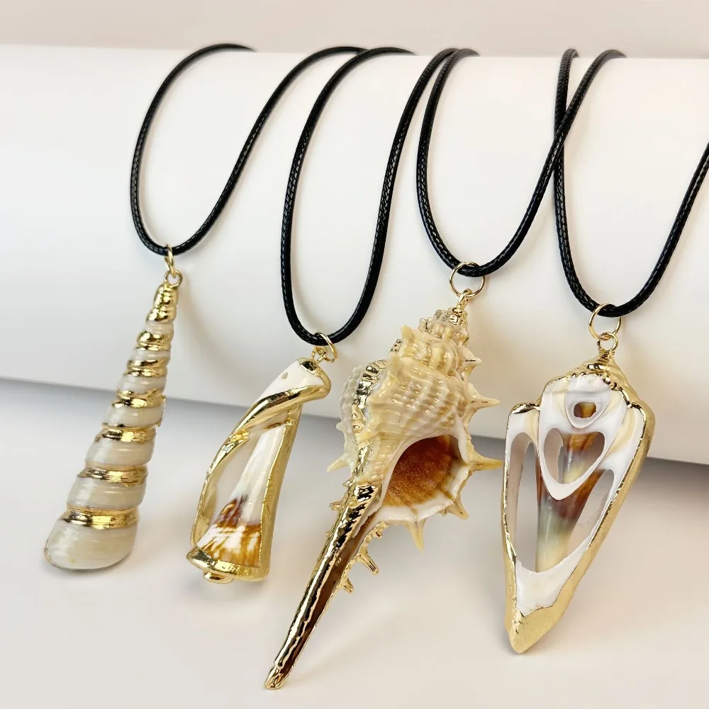 

Gold Plated Natural Seashell Pendant Necklaces, Real Shell Charms for Women Summer Beach Jewelry