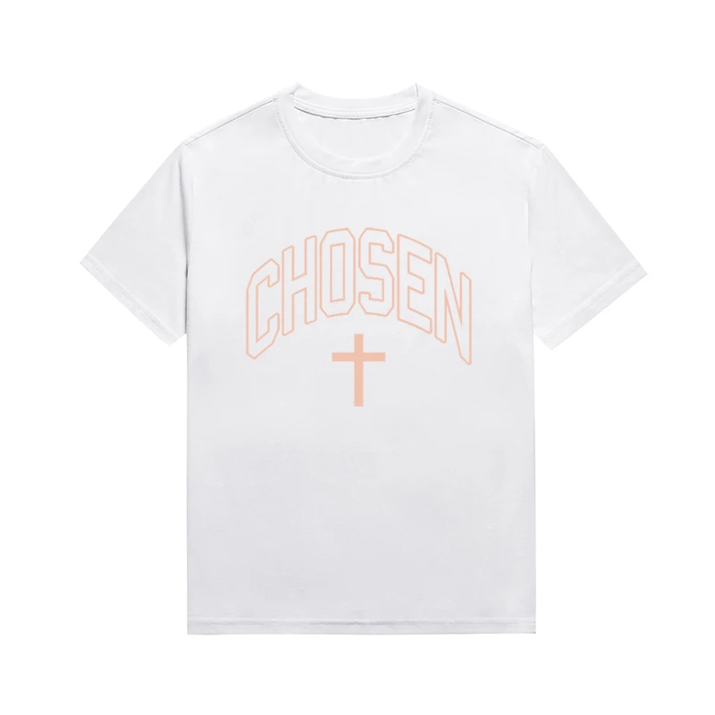 Chosen Slogan Tee Summer Short Sleeve Christian Cross Printing Streetwear Unisex T-Shirt Custom Top