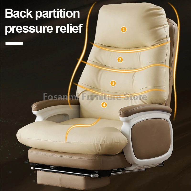 كرسي مكتب خلفي مريح مع دعامة قطنية ومسند رأس ، كرسي جلدي للمنزل ، مكتب