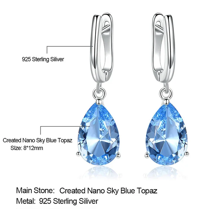 TFGLBU 8*12mm New Shine Topaz Drop Earrings for Women Elegant Bule/green Gem Solid 925 Silver Valentine Gift Ear Wedding Jewelry