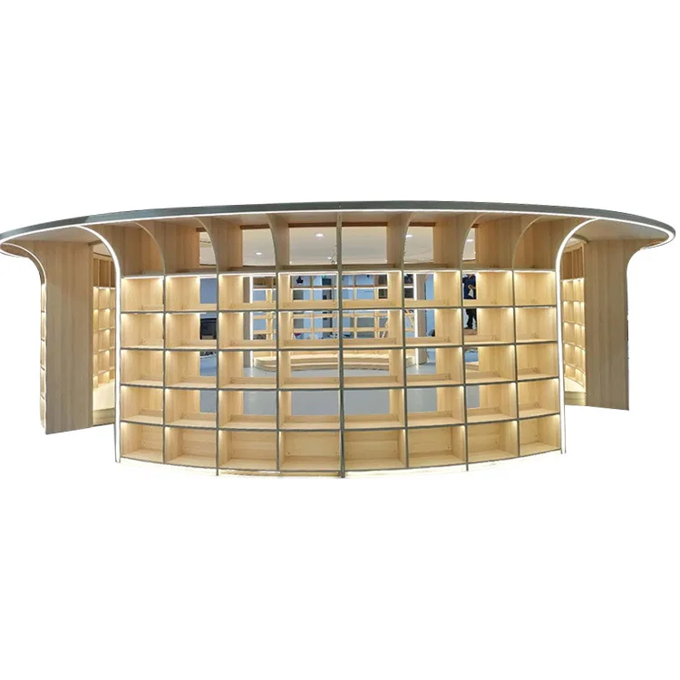 

School bookstore custom wooden storage combination cabinet library large curved floor bookcase storage display cabinet