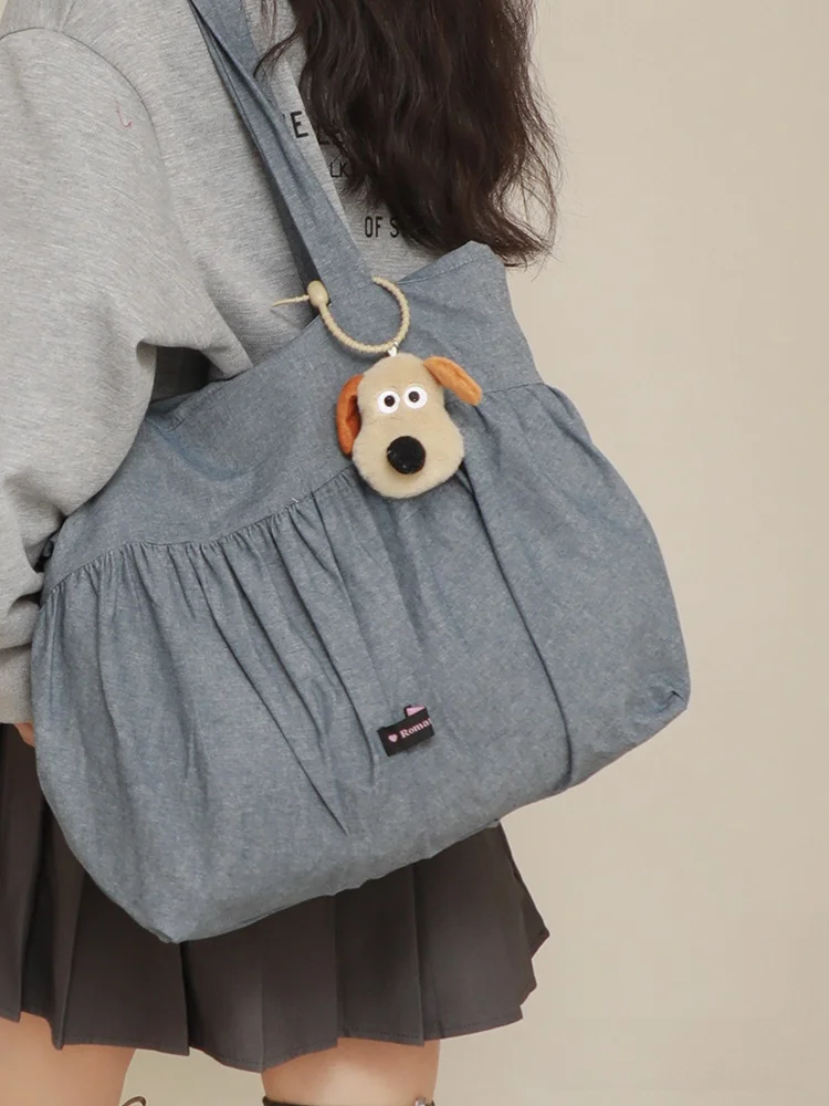 

Korean Sle Sweet Girl Canvas Tote Bag Spring 2025 New Polka Dot Folded Women's Single oulder Bag Daily Match Soft Fabric