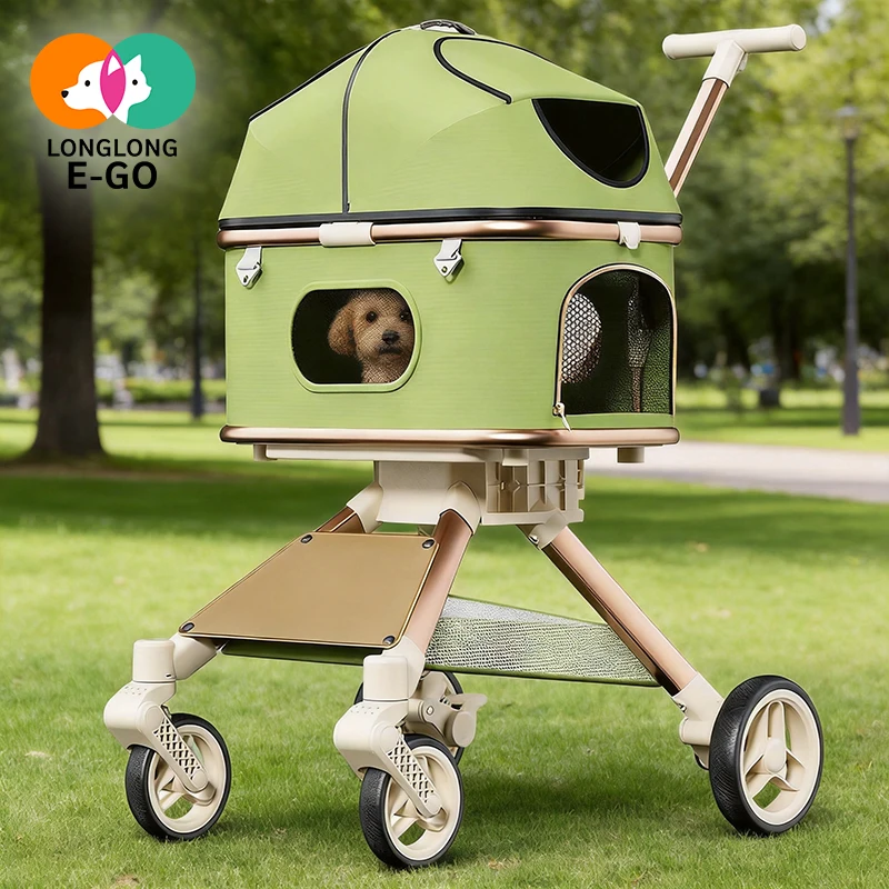 Waterproof Eco-friendly Adjustable Four Wheel Pet Stroller Foldable 3 1 Aluminum Frame Carrier 15kg Load All-Season For Pets