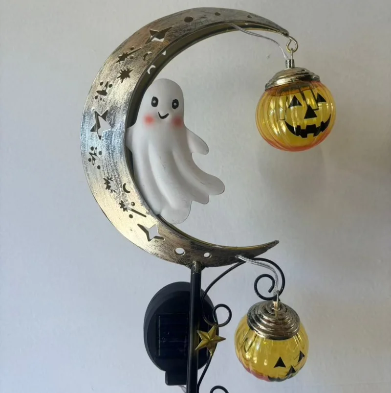 Solar Halloween Pumpkin Black Cat Moon Ground Lamp Garden Stake Light Halloween Outdoor Decor LanternFor Walkway Yard Patio Lawn