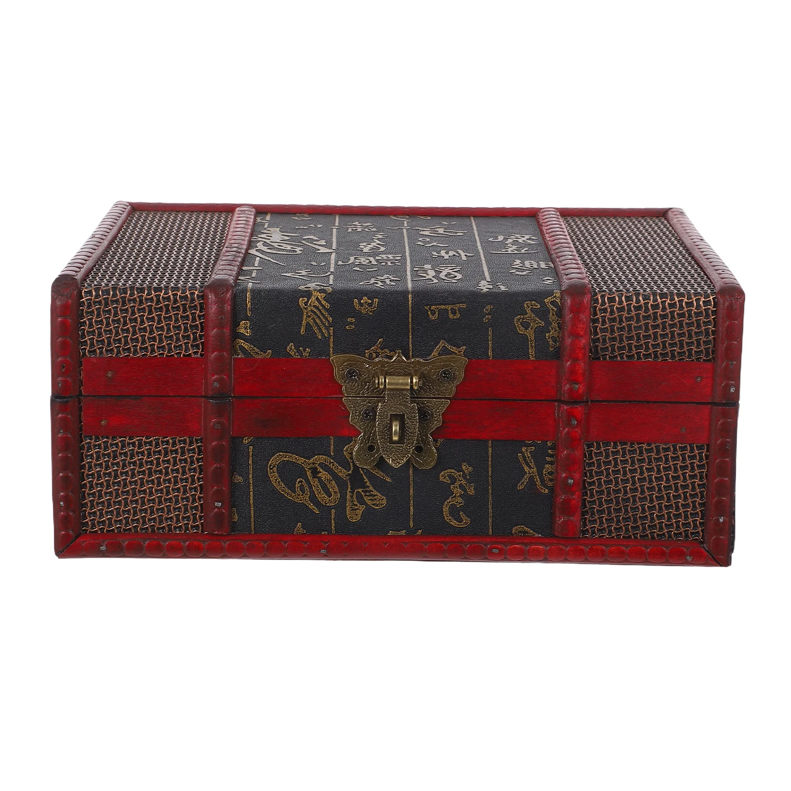 

Vintage Wooden Treasure Chest Jewelry Storage Box with Lock Retro Style Desktop Organizer for Keepsakes Home Decor Decorative