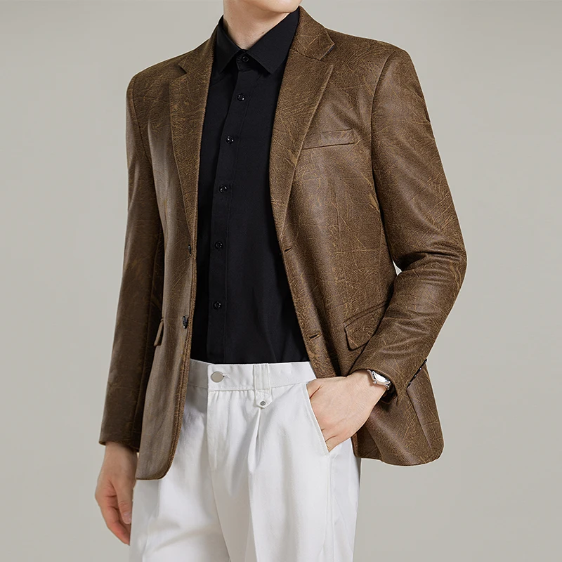 

Осень-зима замшевый пиджак мужской корейский жаккардовый повседневный кожаный пиджак деловой социальный свадебный пиджак для жениха Masculino