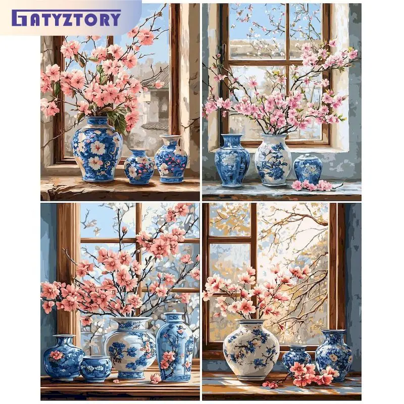 

GATYZTORY Modern Diy Painting By Numbers Kits Window Flower Coloring By Numbers Acrylic Paint 40x50cm For Adults Diy Gift