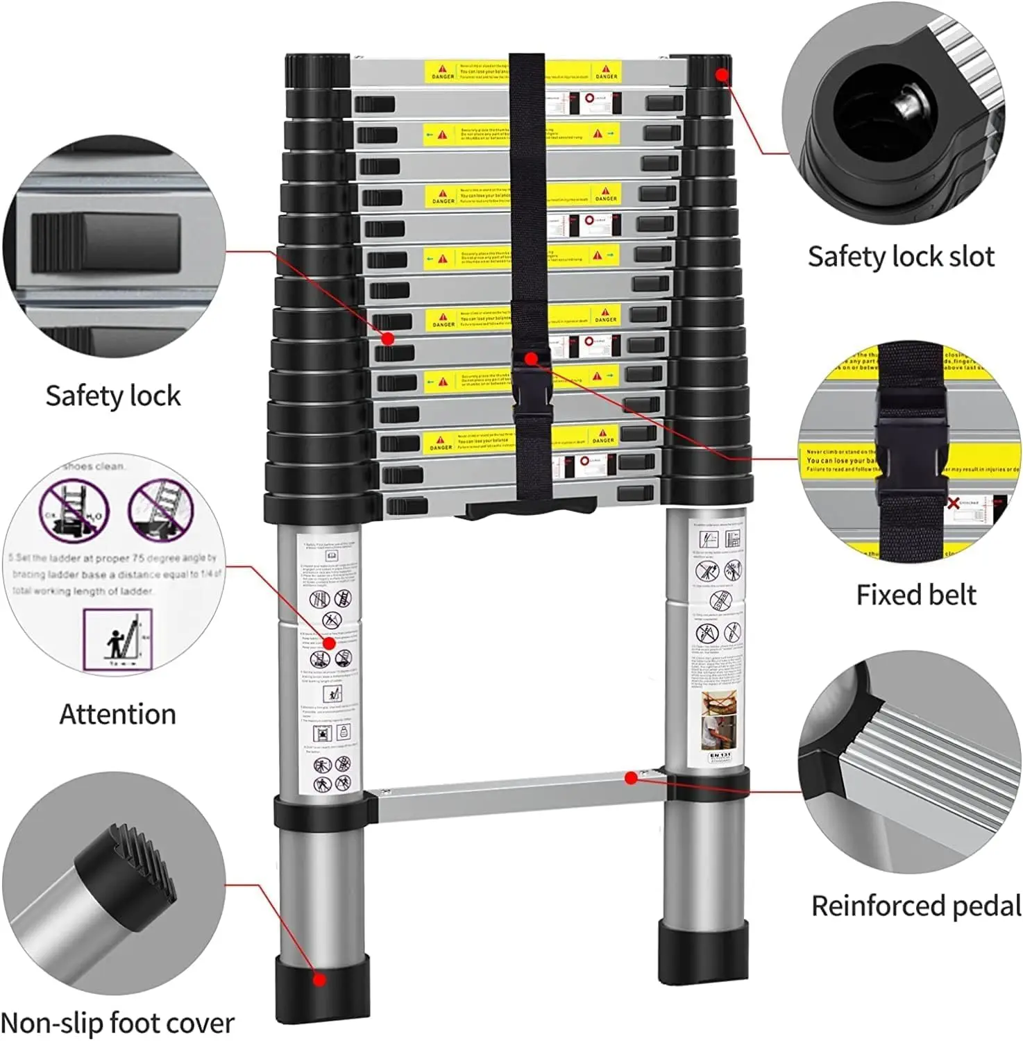 BOWEITI-escalera telescópica de aluminio portátil, escalera de extensión con estabilizadores, ligera y compacta, 16,5 pies