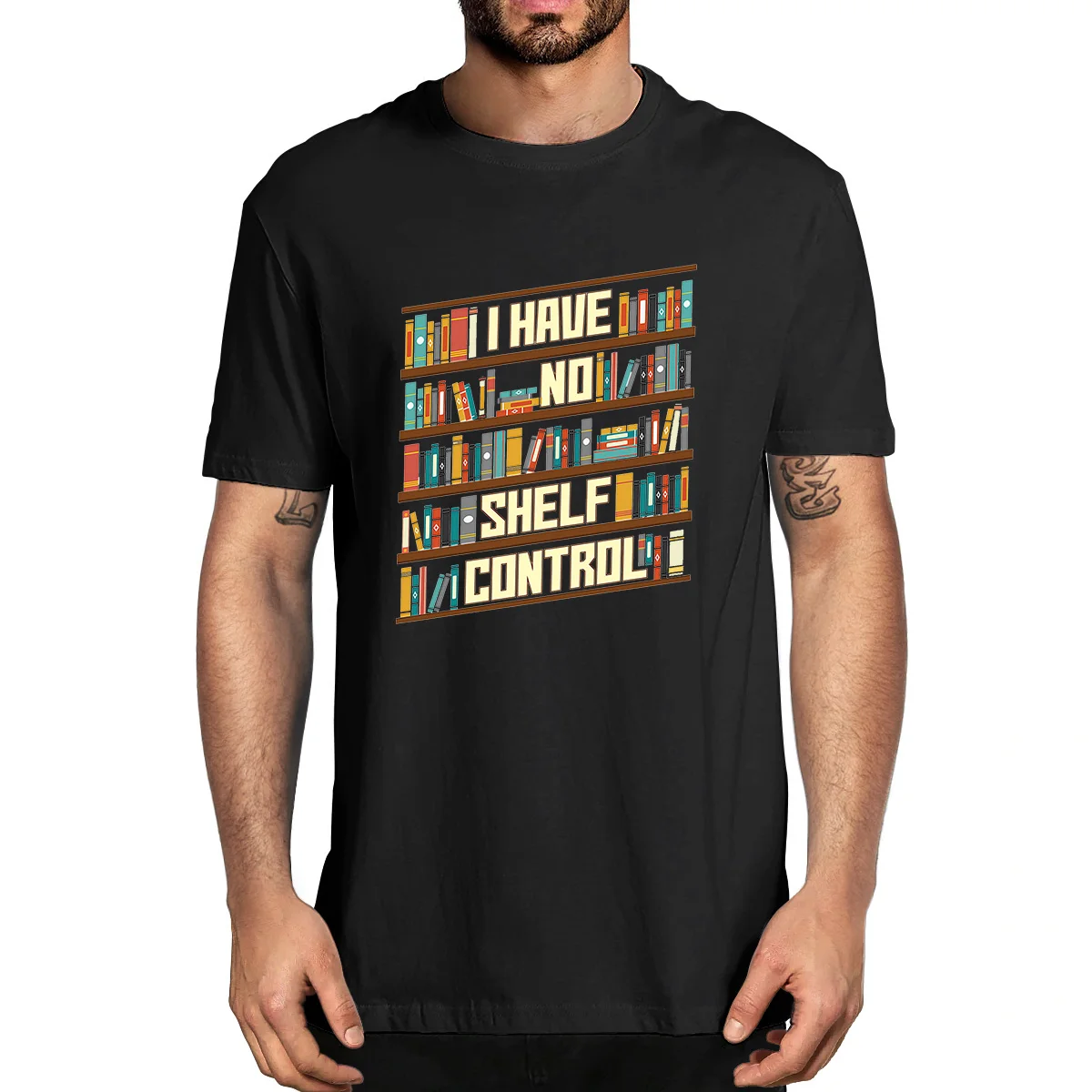 Unisex Cotton I Have No Shelf Control Book Shelf Design Book Lover Vintage Funny Summer Men's Novelty T-Shirt Women Casual Tee