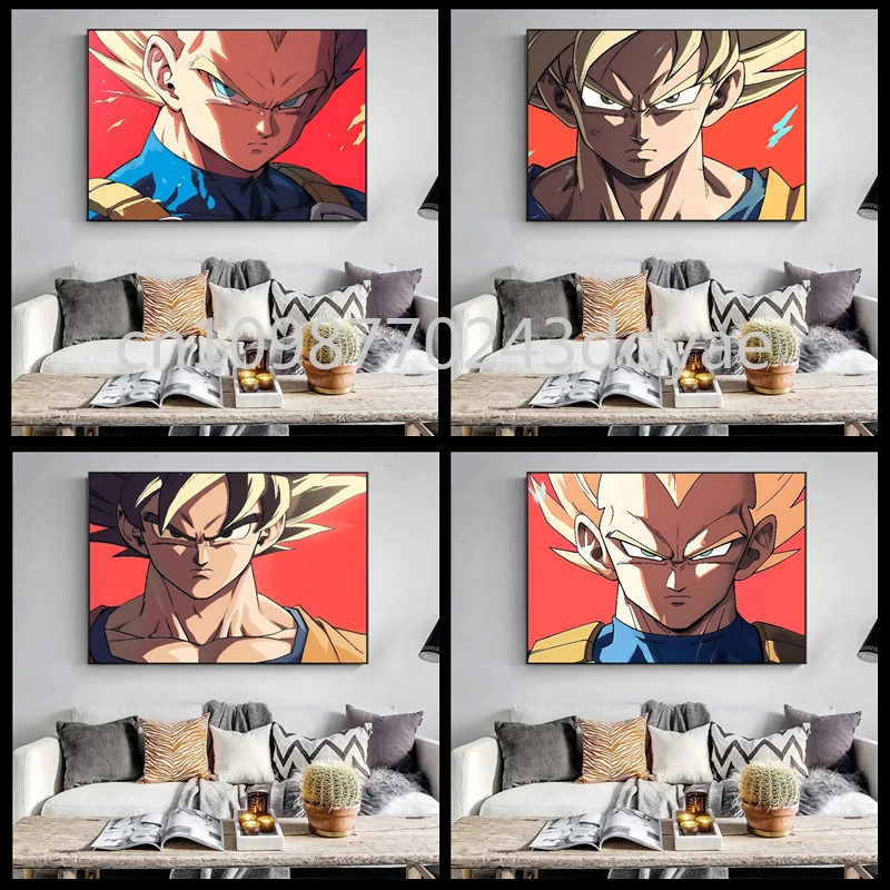 Póster de Dragon Ball de Anime, Goku, Vegeta, lienzo impreso, pintura, imagen Horizontal, Mural, decoración artística para el hogar y la sala de estar