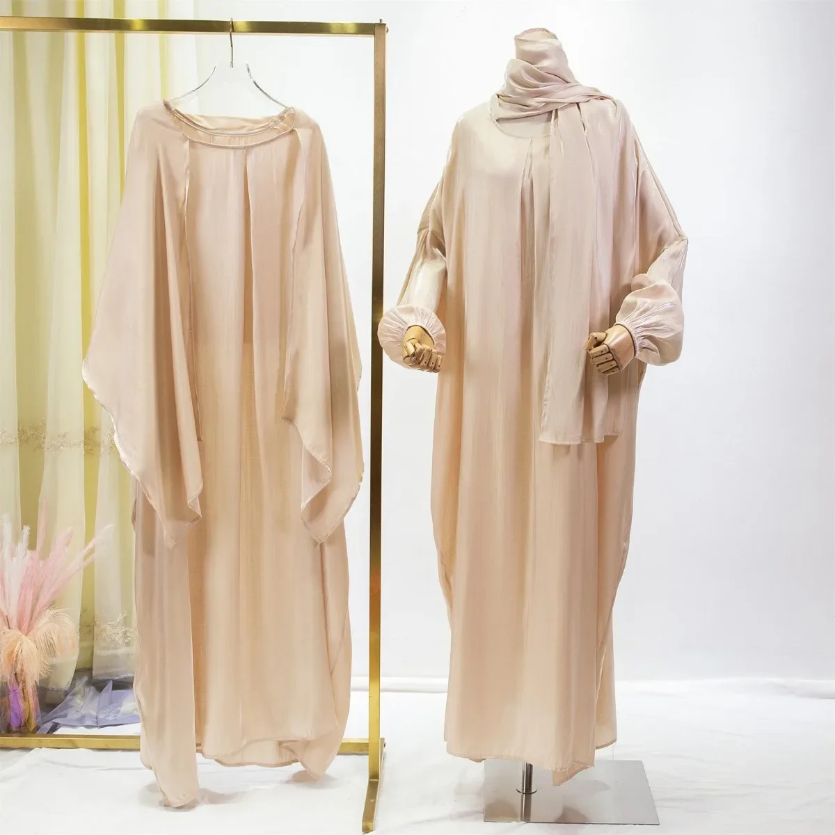 Abaya Muslim Hijab Kaftan Solid Hooded Smocking Sleeve One-piece Prayer Ramadan Dress Women Jilbab Islamic Women's Clothing