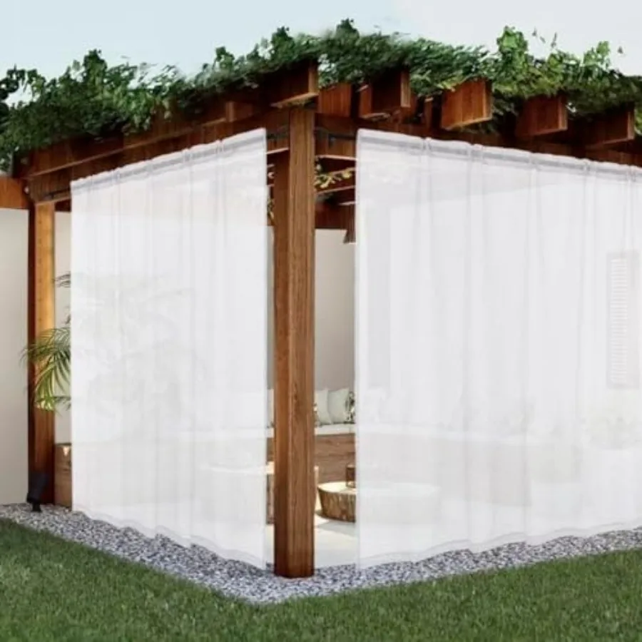 

Sheer Outdoor Curtains for Patio Waterproof 2 Panels Linen Look Rod Pocket Indoor Voile Curtain for Living Room, Bedroom, Porch