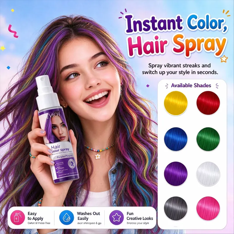 Temporary Hair Color Spray For Kids & Adults Instant Vibrant Color Hair Coloring Spray Multi Color One-Time Hair Dye Spray