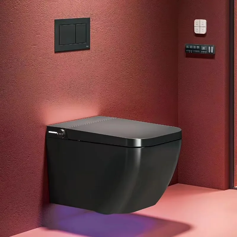 Wall-mounted Modern Ceramic Smart Toilet P-Trap Fully Automatic One-Piece Design Remote Control Included for Home Bathroom Use