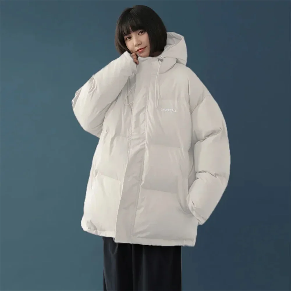 2021 Women Simple Solid Loose Harajuku Down Coats Korean Warm Hooded Parka Winter Oversized Short Cotton Padded Jacket