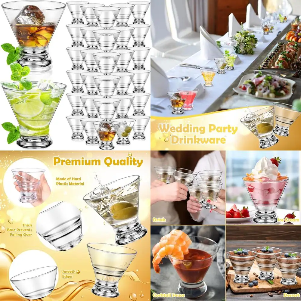 

Bulk 36 Clear 8oz Plastic Martini Glasses, Stemless Reusable for Home Bar, Weddings, Parties, and Espresso Martini Events