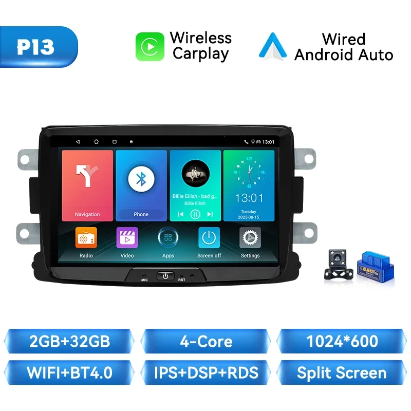 Android Draadloze Carplay Auto Radio Speler Voor Dacia Lodgy Logan Duster Sandero Renault Captur/Lada/Xray 128Gb Gps Multimedia