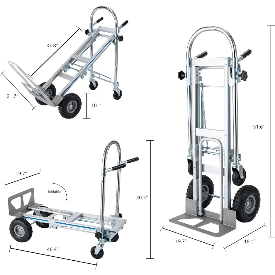 شاحنة يدوية قابلة للتحويل من الألومنيوم 3 في 1 مع عربة دوللي قابلة للطي شديدة التحمل تتميز بعجلات هوائية وصلبة للتحرك الفعال #3