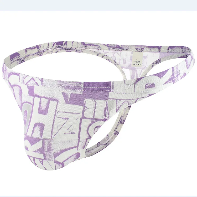 Cotton Printed Thong for Men Sexy U Convex Pouch Underwear Breathable Comfortable T Back Panties Youth Open Buttocks Underpants