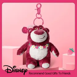 Disney LOSTO Kawaii Cute Strawberry Bear Plush Pendant Keychain Animation Backpack Stuffed Toy Keyring With Bell Gift For Girl