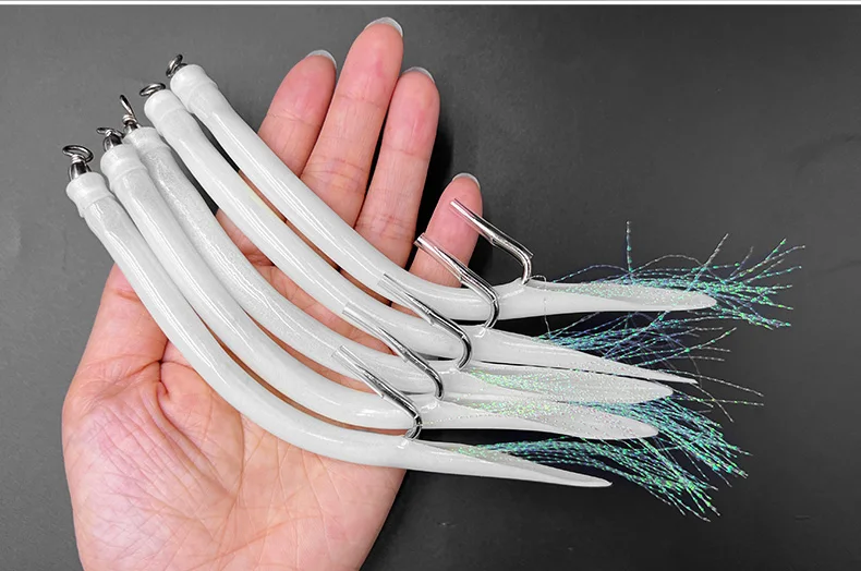 ShareShark 5er-Set Kabeljau- und Aalrohr-Jigköder mit Offset-Haken, Widerhaken, Oktopus-Haken und Rollwirbel für das Meeresangeln – Detail 9