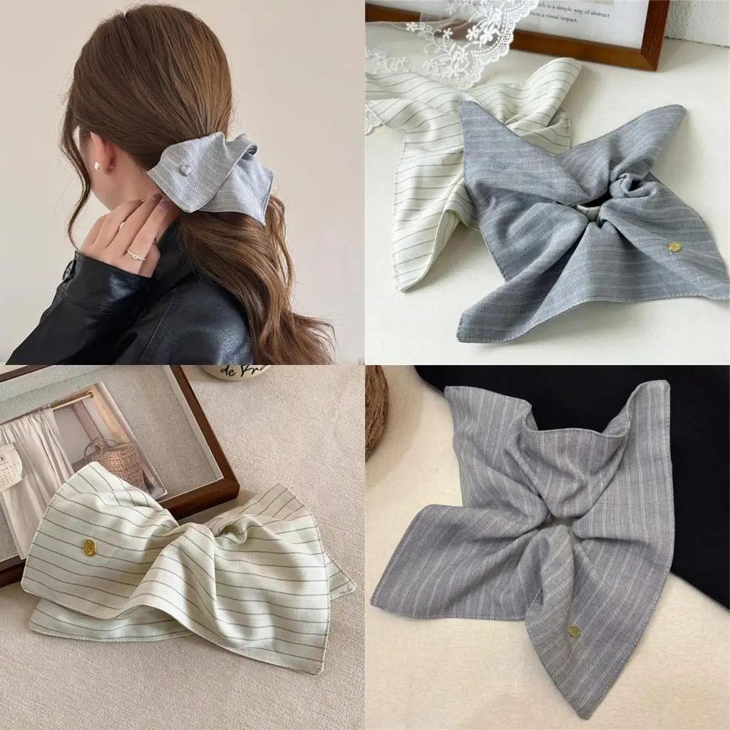 

652F Practical Hair Band Striped Cloth Scrunchie Adjustable Ponytail Holder For Casual Outfits Or Prom event