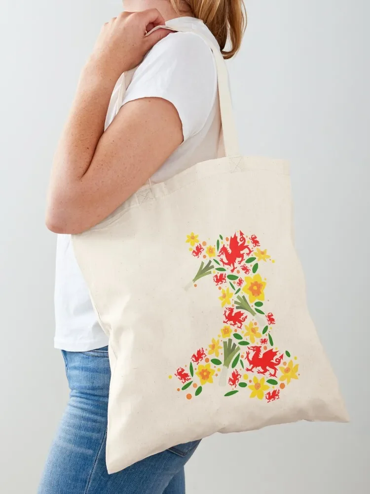 Wales Map Welsh Dragon Daffodils Leeks Cymru St Davids Day Tote Bag Women's bag canvas tote Canvas Tote Bag