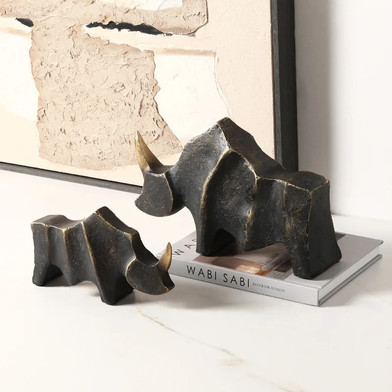 Antique Abstract Golden Horn Rhino Ornament Villa Office Bookcase Home Creative Crafts