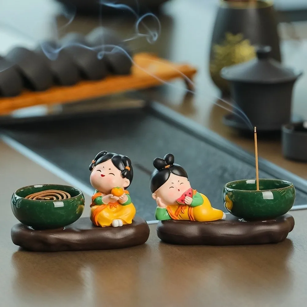 Creative Cartoon Girl Incense Burner Tang Dynasty Lady Traditional Ceramic Incense Stick Holder Heat-resistant Exquisite