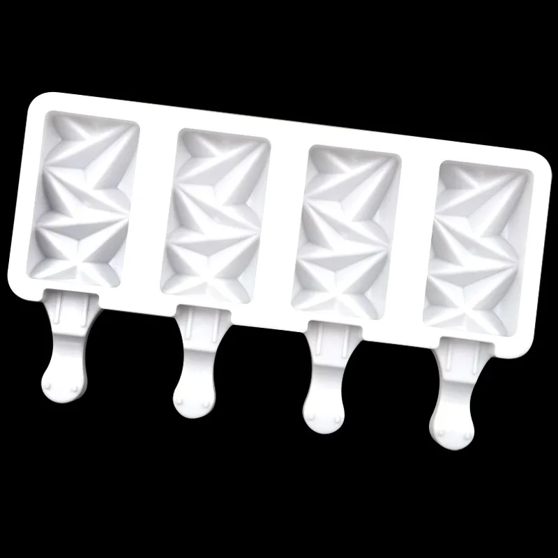 4 large diamond-shaped ice cream molds in a row, creative summer ice cream tray, not equipped with sticks