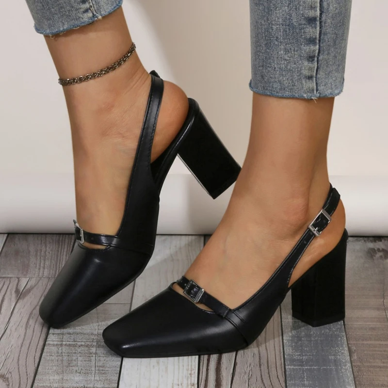 

Новинка 2024, летние элегантные женские туфли-лодочки на высоком каблуке с квадратным носком, модные женские туфли-лодочки с открытой пяткой, большие размеры, офисные модельные сандалии, женские сандалии