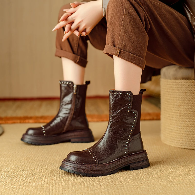 

Handmade Genuine Leather Platform Booties Sexy Rivet Ankle boots,Fashion winter woman boots,knight boots,Fashion Cowboy boots