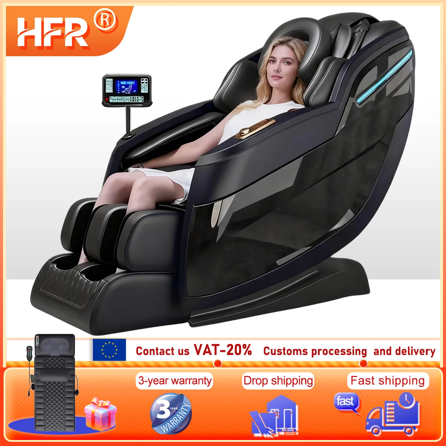 

2025 Massage Chair Full Body Zero Gravity SL-Track Shiatsu Foot Roller Heat Airbags Bluetooth music Voice Control chair