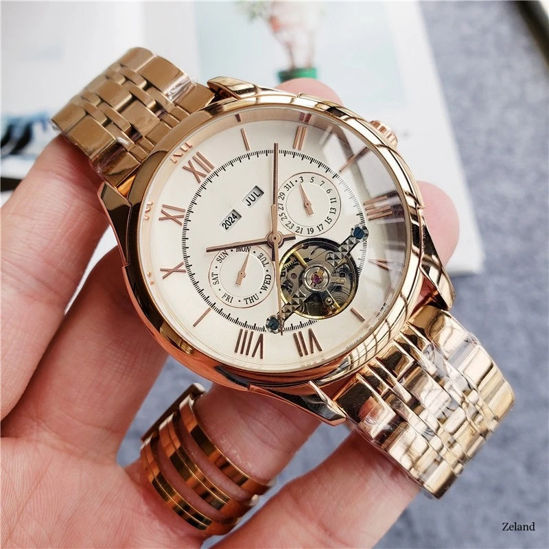 ساعة أوتوماتيكية فاخرة جديدة مصممة مع وظيفة تقويم الحركة الأصلية بسوار من الفولاذ المقاوم للصدأ ساعة يد رجالي عالية الجودة