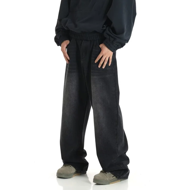 

Vintage Jeans Men, Autumn Winter American Style, Loose Fit, Yellow Mud Dyed, Straight Leg, Washed and Distressed, Wide