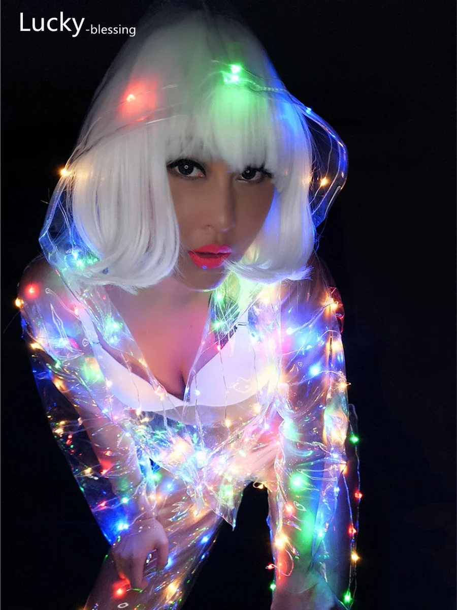 Rainbow Color LED Dance Costumes Adult Circus Led Light Luminous Clothes Party Show Led Jacket / Pants Women Party Light Up Suit