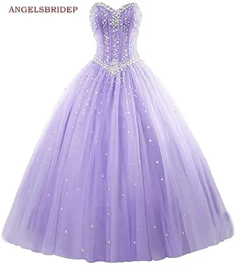 Ball Gown Quinceanera Dresses Formal Sweetheart Sparkly Crystal Beaded Tulle Masquerad Birthday Party Gowns