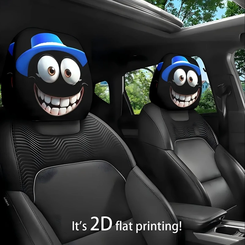 

2 PCS Funny Face Print Car Headrest Covers Washable Fabric Auto Seat Headrest Protectors Festival Celebration Car Decrations