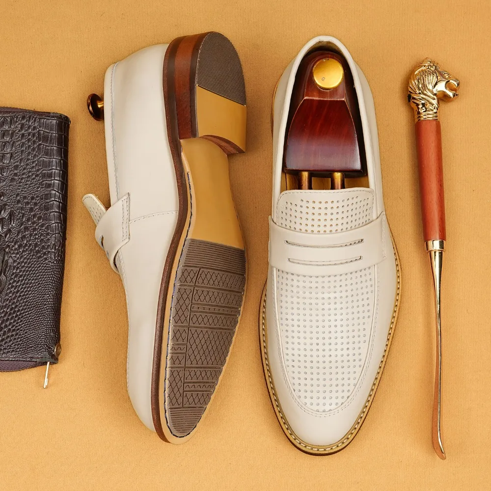 Summer Summer Hollow Breathable Leather Shoes Slip On Flats Male Footwear Plus Size 37-46