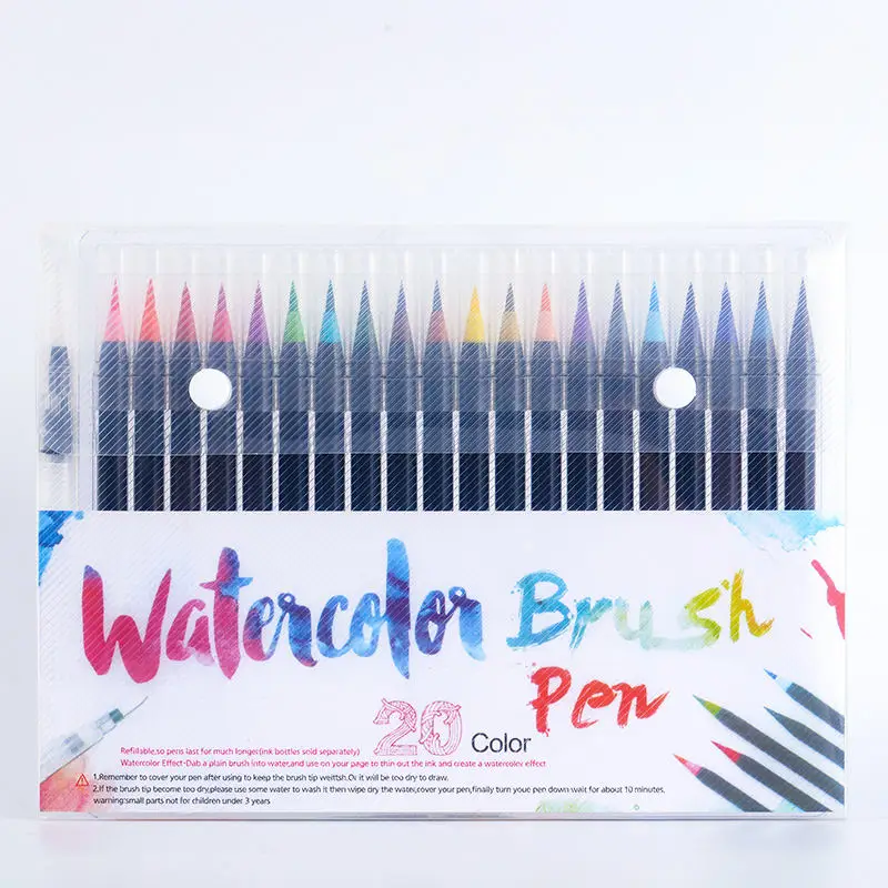 Calligrafia promozionale 20 colori penna flessibile Color acqua pennello morbido pennino pittura acquerello penna a punta singola cancelleria per bambini