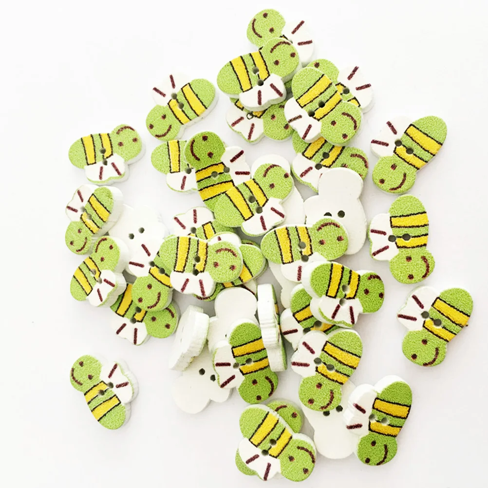 

100Pcs Wooden Bee Buttons Colorful Durable for DIY Craft Kids Scrapbooking Wedding Decoration Wood Bee Embellishments
