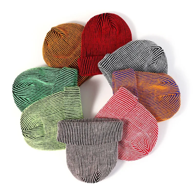 Baggy knitted beanie hat for women New winter designer soft breathable warm skullies gorros Men solid striped knit hat